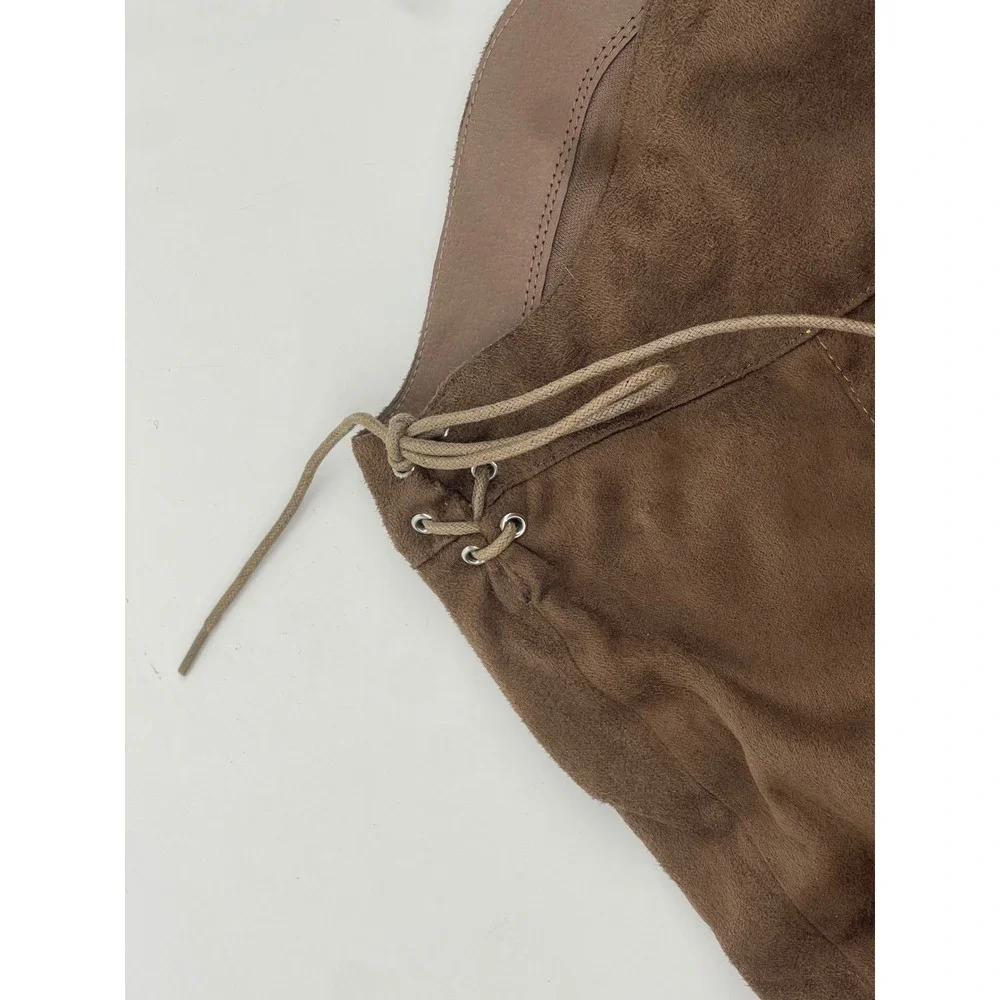 JC Faux Suede Over The Knee Boots Womens 8 Brown Block Heel Lace Up OTK